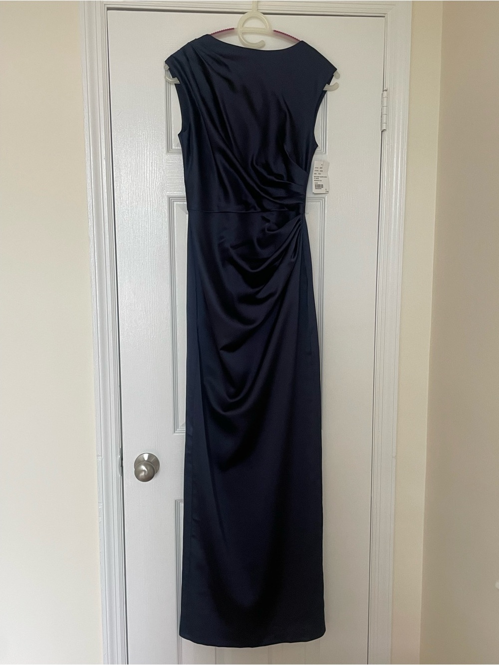 After Six Midnight Navy Satin Draped Maxi Gown - Picture 9 of 9